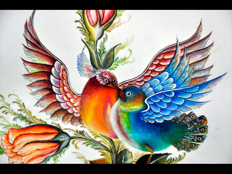 نقاشی گل و مرغ