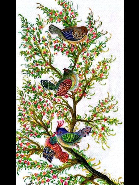 نقاشی پرنده ها روی درخت