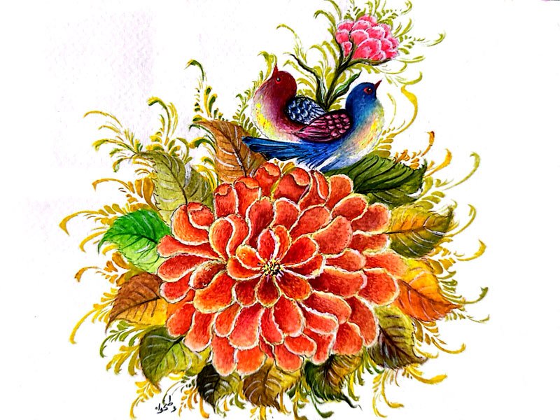 نقاشی گل و مرغ